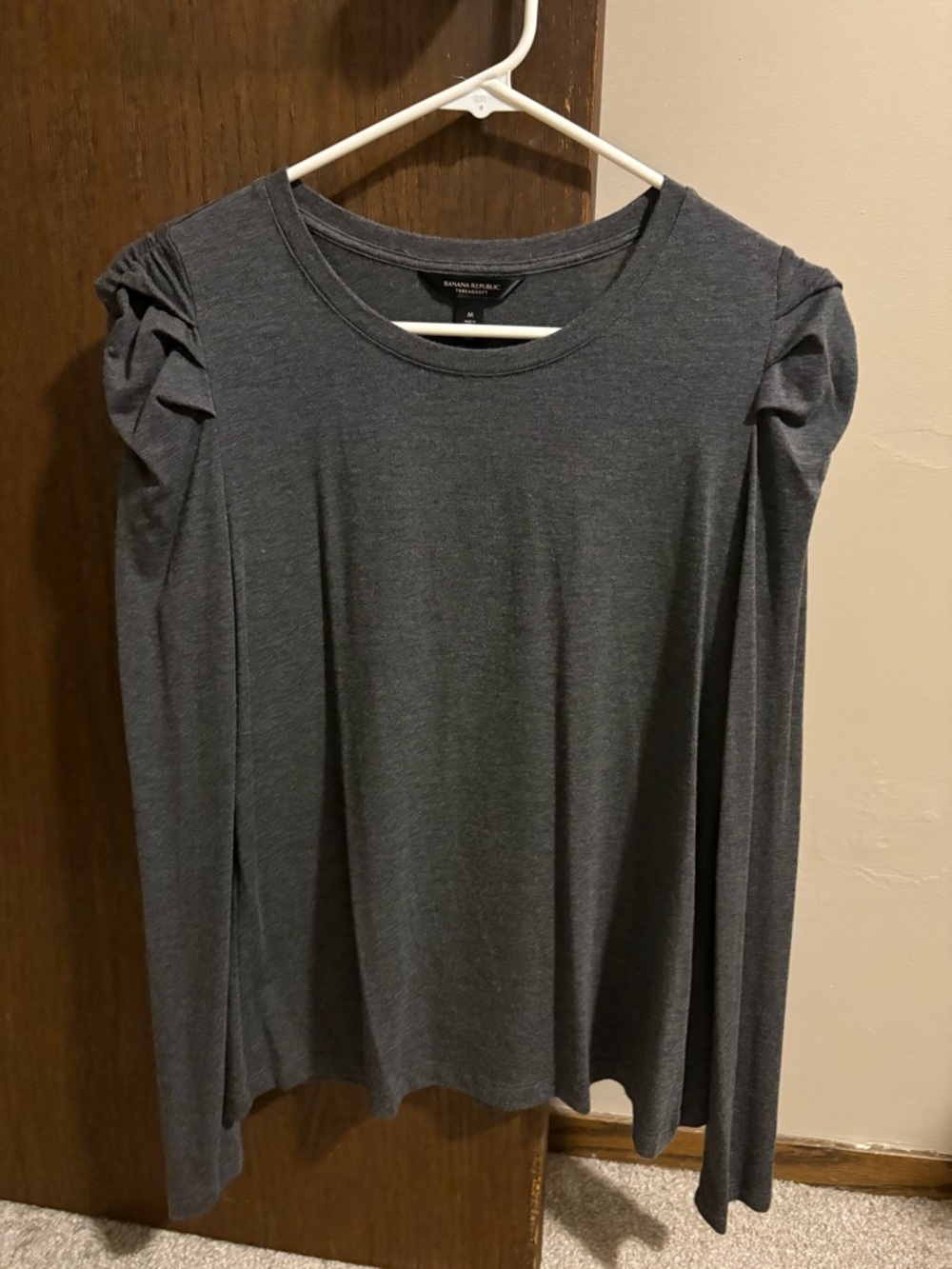 Banana Republic Charcoal Gray Long Sleeve Ruffle Shoulder Top